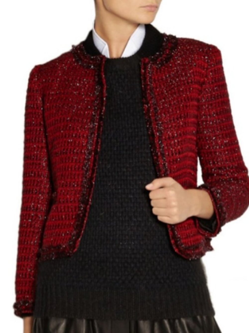 Alice + Olivia Kidman Metallic Red Tweed Jacket Size Small